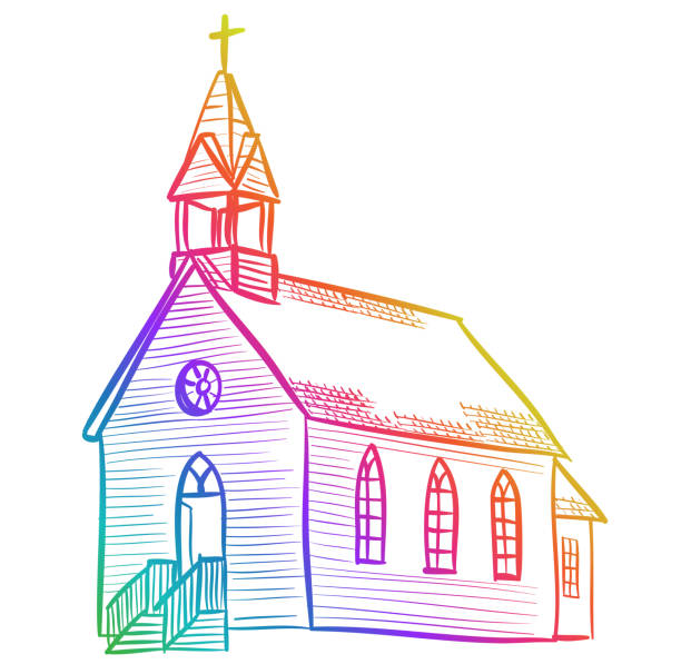 Little White Church Rainbow Small old wooden church in sketched drawing vector illustration door clipart stock illustrations