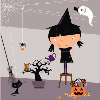 Little witch and her spooky tree