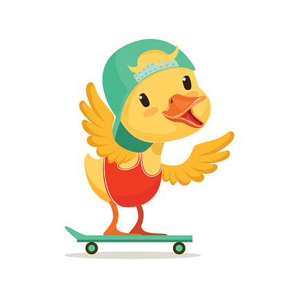 Vetores de Filhote De Pato Amarelo Boné Azul Skate Cute Emoji ...