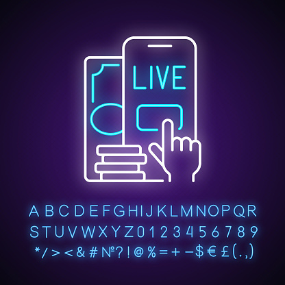 Live betting neon light icon. In-game betting. Bettor ability making additional wagers. Outer glowing effect. Sign with alphabet, numbers and symbols. Vector isolated RGB color illustration