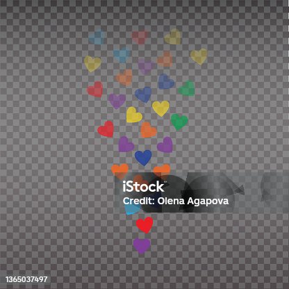 istock Live like, flying color hearts for stream. Live video and flying likes. Social media elements falling. 1365037497
