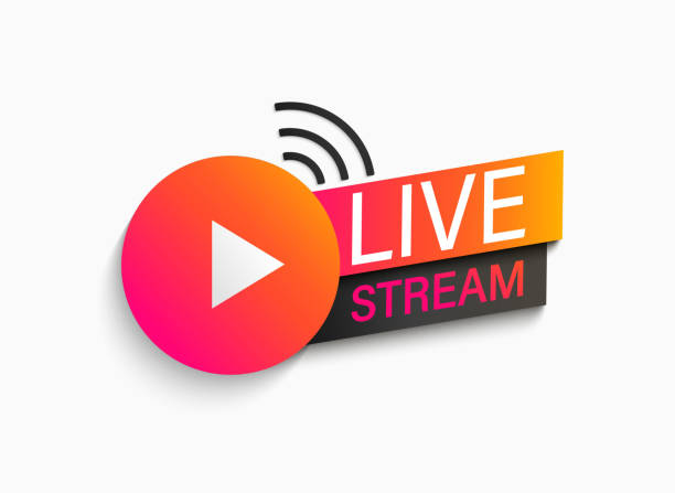 Live stream symbol, icon. Live stream symbol, icon with play button. Emblem for broadcasting, online tv, sport, news and radio streaming. Template for shows, movies and live performances. Vector illustration. live streaming stock illustrations