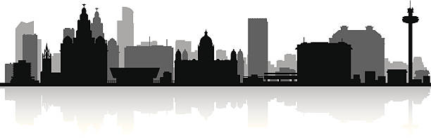 Liverpool England city skyline vector silhouette Liverpool England city skyline silhouette vector illustration liverpool england stock illustrations