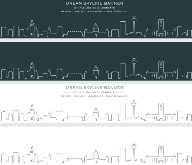 liverpool single line skyline banner - liverpool stock illustrations