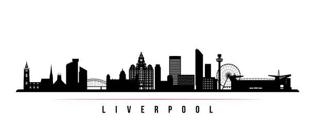 liverpool skyline horizontal banner. black and white silhouette of liverpool, uk. vector template for your design. - liverpool stock illustrations