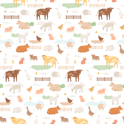 Livestock set. Seamless agricultural, country pattern.