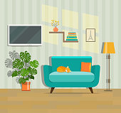 Living room interior. Flat style vector illustration