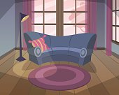 A cartoon vector of a living room