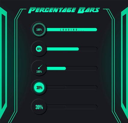 Loading and Download / Upload Progress Bar for Mobile App User Interface in Modern Futuristic Neon Style