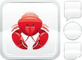 Lobster vector icon on silver button background with althernative button variations – speaking bubble, round button and sticker. CDR-11, AI -10, JPG.