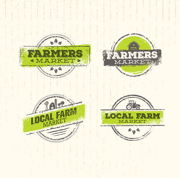 Local Farm Market Farmers Market. Organic Farm Fresh Healthy Food Eco Green Vector Concept on Raw Texture Background growth borders stock illustrations
