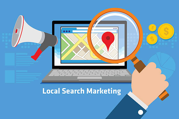 local search marketing local search marketing vector illustration design concept geo targeting stock illustrations