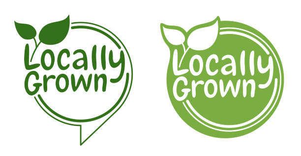 Locally grown badge for labeling Locally grown badge with slogan - eco-friendly emblem for labeling of regional farming fruits or vegetables - isolated vector pictogram homegrown produce stock illustrations