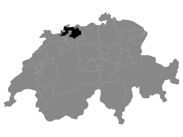 Location Map of Basel-Landschaft Canton Black Location Map of Swiss Canton of Basel-Landschaft within Grey Map of Switzerland basel landschaft canton stock illustrations