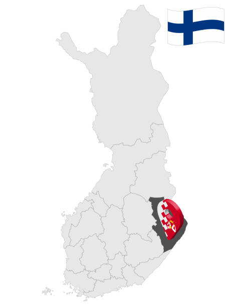位置 北卡雷利亞地區在地圖上芬蘭。3d 位置標誌類似於北卡雷利亞國旗。質量地圖與芬蘭地區為您的設計。eps10. - 北卡累利阿區 芬蘭 幅插畫檔、美工圖案、卡通及圖標