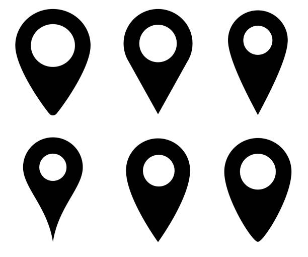 Location pin icon vector. Set of map point symbols isolated. GPS marker. Map marker location. Vector illustration Set of Location icons or symbols isolated on white background. Vector illustration pointing stock illustrations
