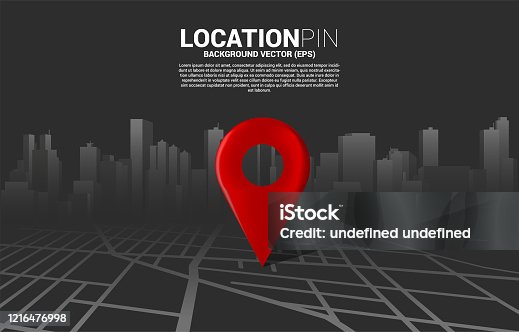 istock 3D location pin marker on city road map. 1216476998