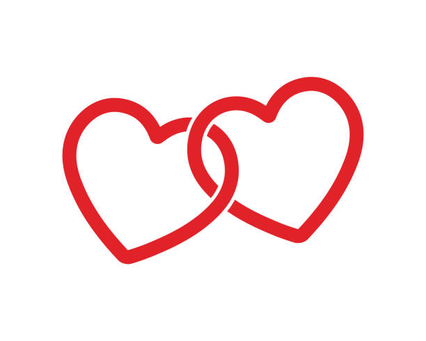stockillustraties, clipart, cartoons en iconen met vergrendeld, gekoppeld liefde hart vorm vector pictogram teken. geïsoleerd op witte achtergrond. like, bruiloften harten logo symbool afbeelding. - netwerk hart