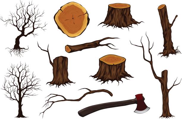 log collection and axe vector art illustration