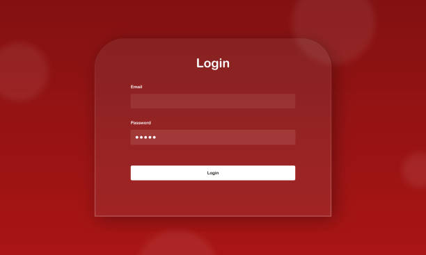 Login form with glassy effect on red bubble background vector art illustration