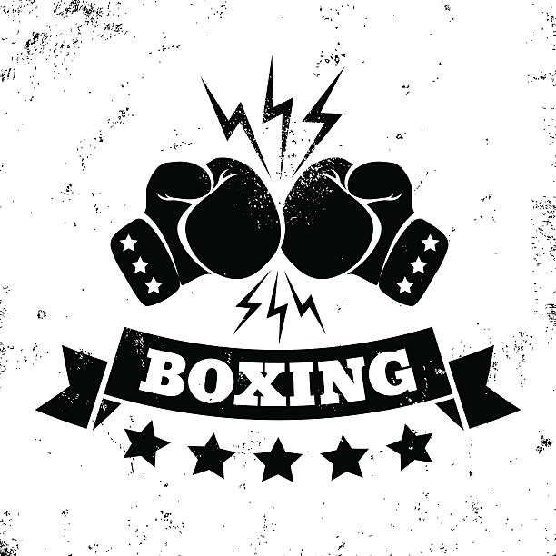 logo for a boxing Vintage logo for a boxing on grunge background lightning silhouettes stock illustrations
