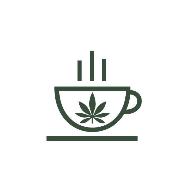 stockillustraties, clipart, cartoons en iconen met logo van coffeeshop. blad van cannabis op de cup. cannabis kruiden thee en marihuana bladeren. - koffie nederland