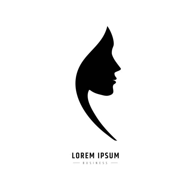 ilustrações, clipart, desenhos animados e ícones de logo rosto de mulher. logotipo para um salão de beleza ou procedimentos para cabelo cosméticos ou cabeleireiro - face humana