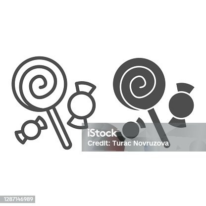 istock Lollipop and candy line and solid icon, halloween concept, sweets sign on white background, lollypop and goody icon in outline style for mobile concept Vector graphics. 1287146989