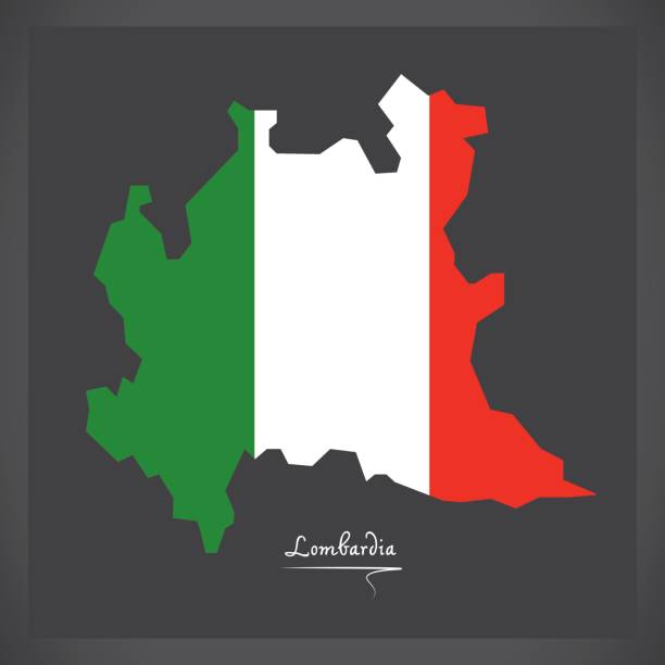 illustrazioni stock, clip art, cartoni animati e icone di tendenza di mappa lombardia con illustrazione bandiera nazionale italiana - lombardia