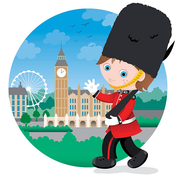 London British Royal guard boy vector art illustration