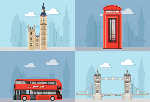 London City Landmarks with city silhouette London City Landmarks with city silhouette in the Bacground red telephone box stock illustrations