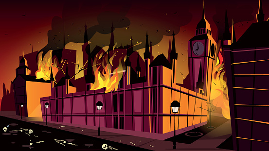 London plague epidemic in fire vector illustration