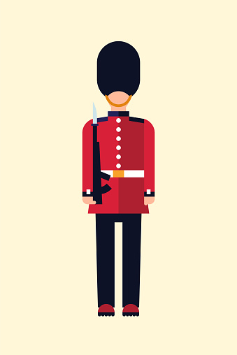 London Queens Guard Vector Flat Illustration Of A British Soldier In ...
