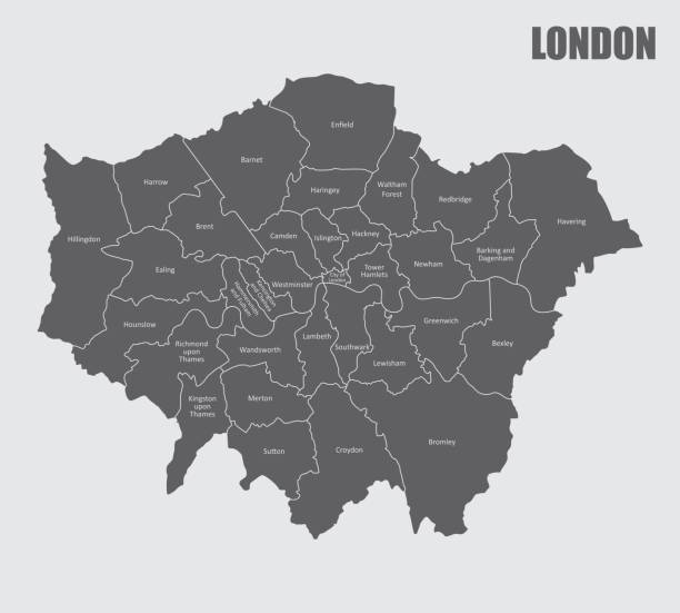 London regions map A London map divided into regions with labels central london stock illustrations