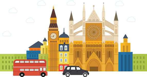 London, United Kingdom flat icons design travel concept. London travel.