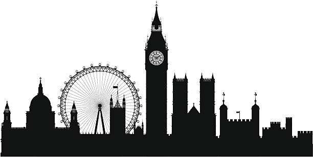 London (Each Building is Moveable and Complete) Highly detailed silhouette of London. Each building is separate and complete. big ben stock illustrations