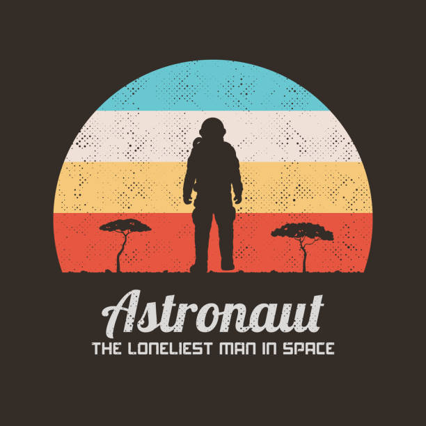 Lonely astronaut Cosmonaut silhouette. Man on desert planet one man only stock illustrations