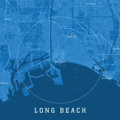 Long Beach CA City Vector Road Map Blue Text