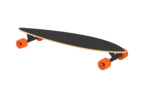 Longboard skateboard with orange wheels