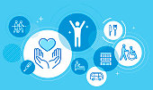 istock Long-term care image,group of icon,blue background,vector illustration 1321789565