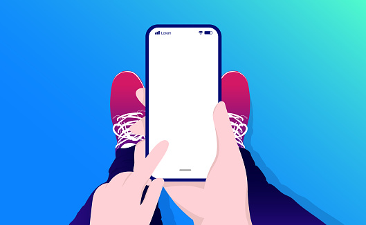 Looking down at smartphone with blank screen vector illustration