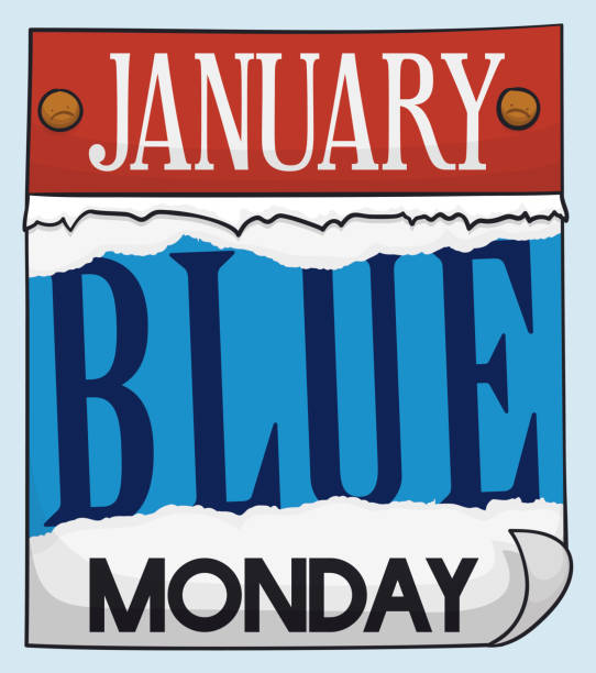 свободный лист календарь ragged и показаны синий понедельник - blue monday stock illustrations