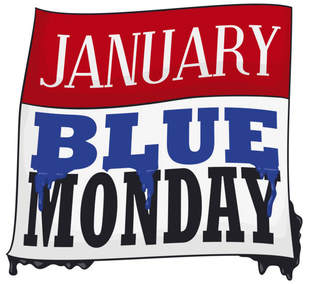 kalendarz z luźnym skrzydłem z farbą do niebieskiego poniedziałku - blue monday stock illustrations