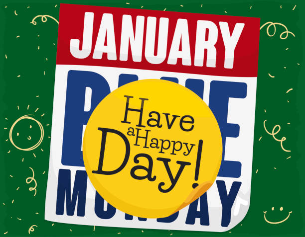 luźny kalendarz z pozytywną naklejką, aby pokonać niebieski poniedziałek - blue monday stock illustrations