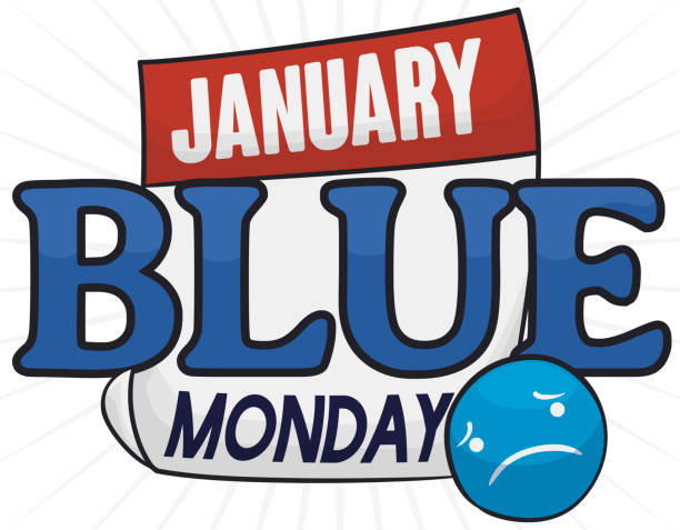 kalendarz z luźnym skrzydłem z przyciskiem sad na niebieski poniedziałek, - blue monday stock illustrations