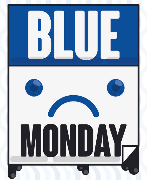 kalendarz z luźnym skrzydłem ze smutną twarzą podczas blue monday - blue monday stock illustrations