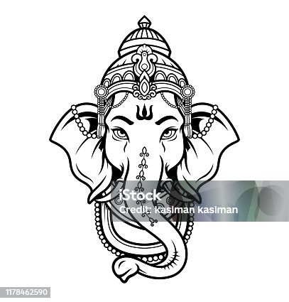 istock Lord Ganeshhead black and white icon in the linear style 1178462590