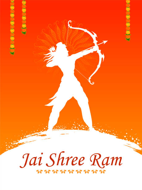 Lord Rama with bow arrow in Shree Ram Navami celebration background for religious holiday of India illustration of Lord Rama with bow arrow in Shree Ram Navami celebration background for religious holiday of India ramayana stock illustrations