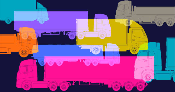 Lorries or Trucks Colourful silhouettes of Lorries or Trucks. Suggesting Border issues after UK leaves European Union. Brexit, Border, economy, entrepreneur borders stock illustrations