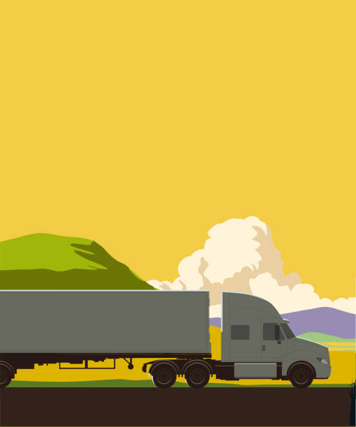 Lorries or Trucks Retro styled Lorries or Trucks on Urban motorway and landscapes. Suggesting Border issues after UK leaves European Union. Brexit, Border, economy, entrepreneur borders stock illustrations